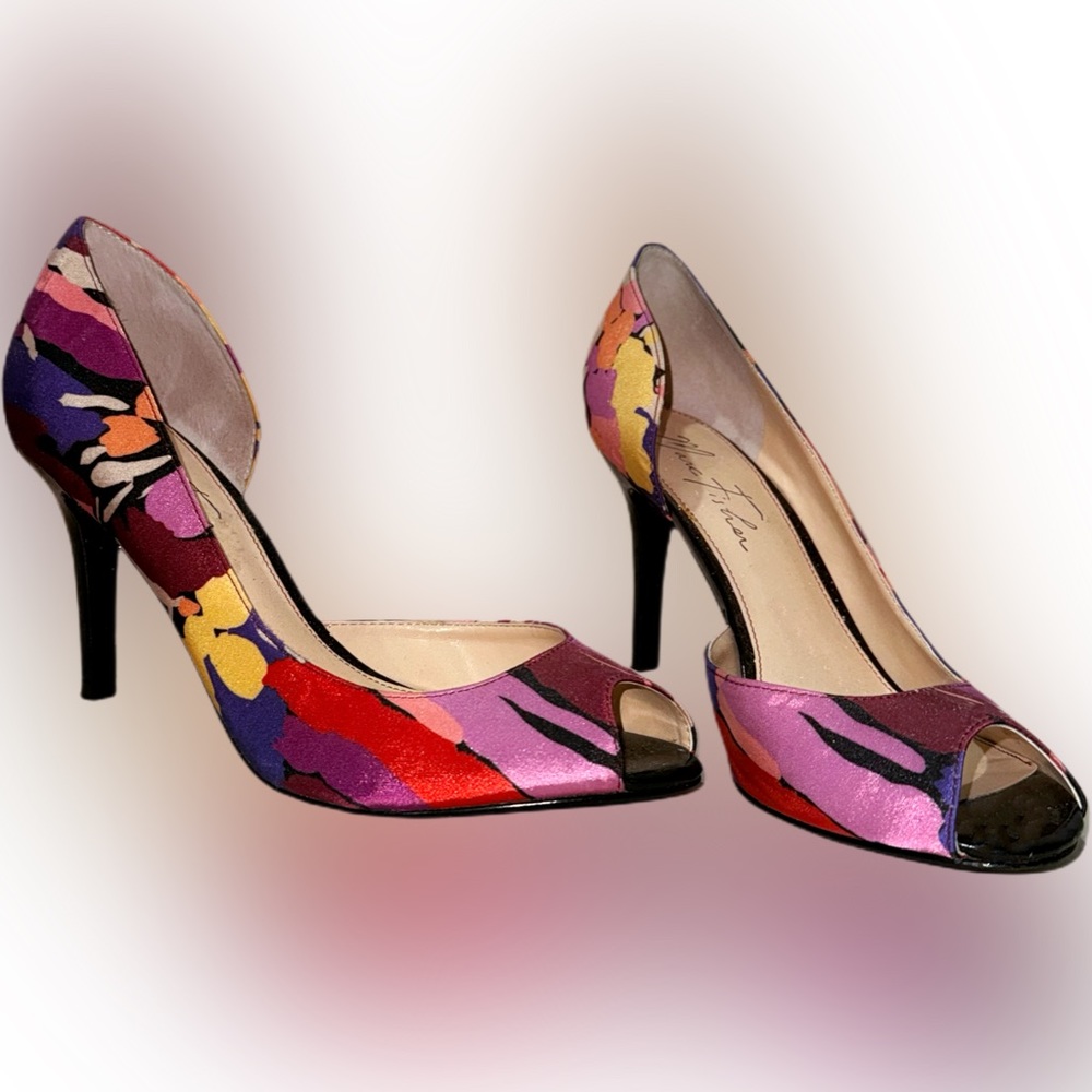 Marc Fisher Multi Color Abstract Peep Toe Heels